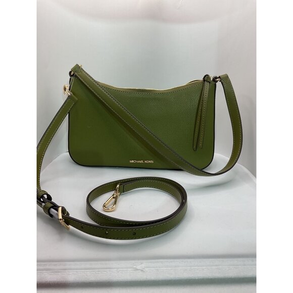Michael Kors Olive Green Pebbled Leather Crossbody Bag With Adjustable Strap & G - Picture 9 of 13
